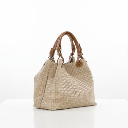 Echtleder-Henkeltasche mit gewebtem Design - mittelgroß, elegant & modern