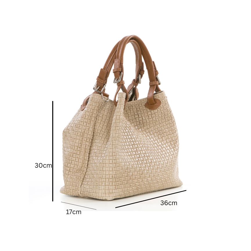 Echtleder-Henkeltasche mit gewebtem Design - mittelgroß, elegant & modern