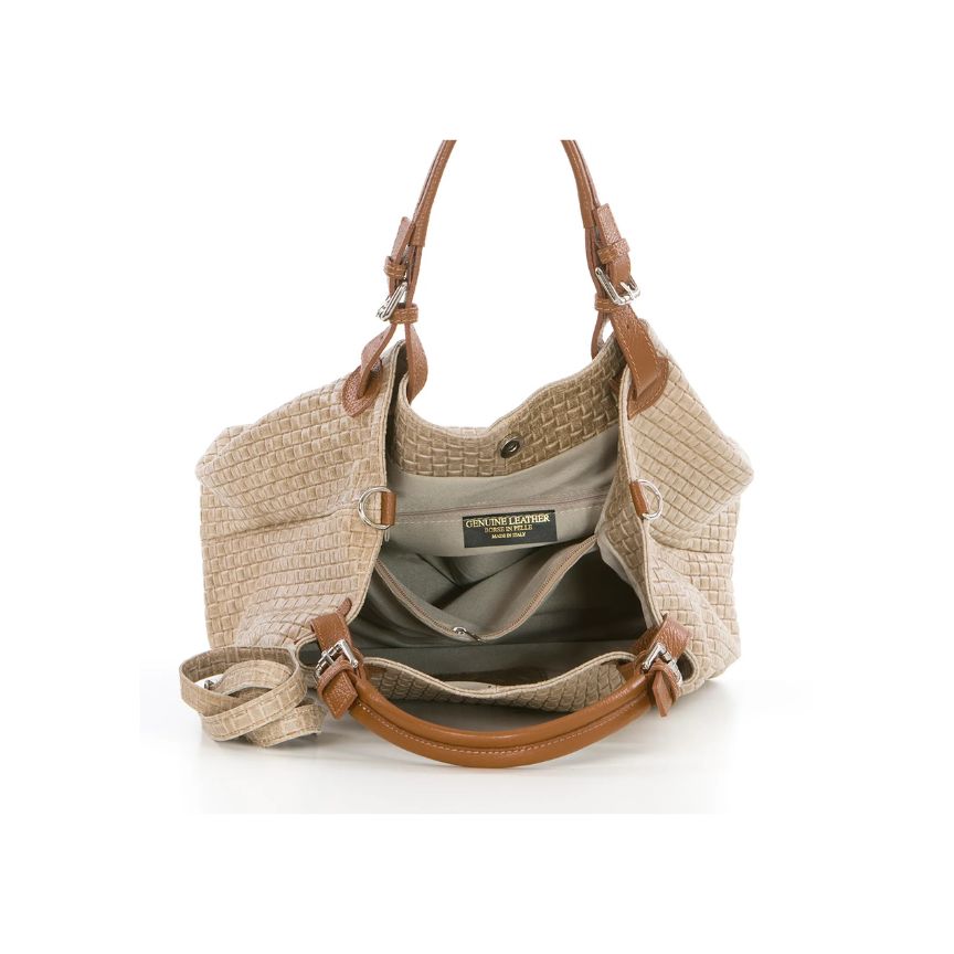 Echtleder-Henkeltasche mit gewebtem Design - mittelgroß, elegant & modern