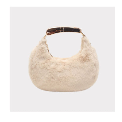 Edle Damen Halbmondtasche mit Faux-Fell und elegantem Henkel - stilvoll