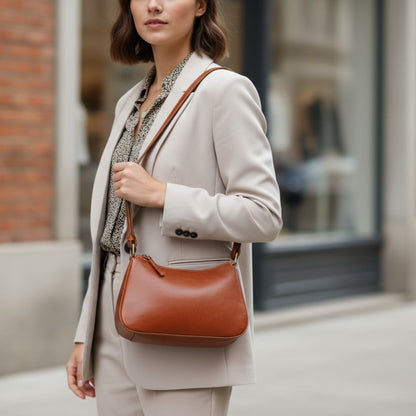 Elegante Damen Lederhandtasche aus Italien - schlicht, mittelgroß & edel