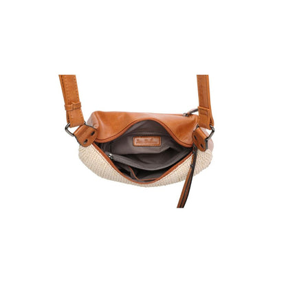 Stilvolle Damenhandtasche im Materialmix aus Leder & Stoff - mittelgroß