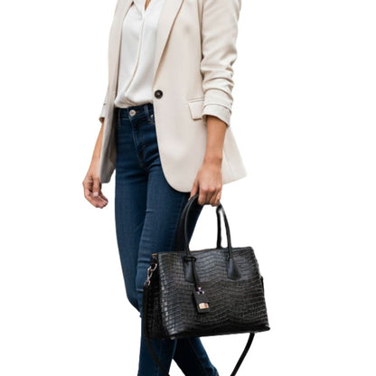 "Evelyn" - Elegante Damenhandtasche aus Leder in Kroko-Optik mit klassischer Form