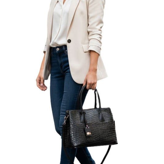 "Evelyn" - Elegante Damenhandtasche aus Leder in Kroko-Optik mit klassischer Form
