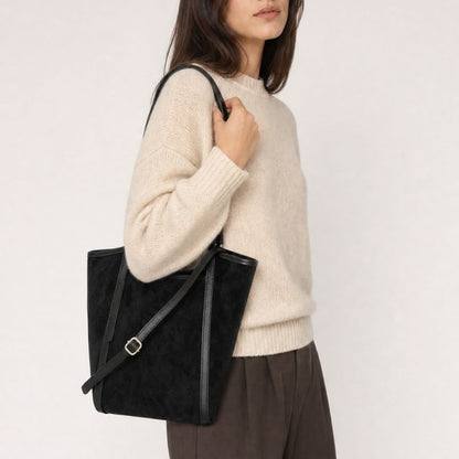 Elegante Lederhandtasche "Hannah" - Schwarze Wildleder Bucket-Bag