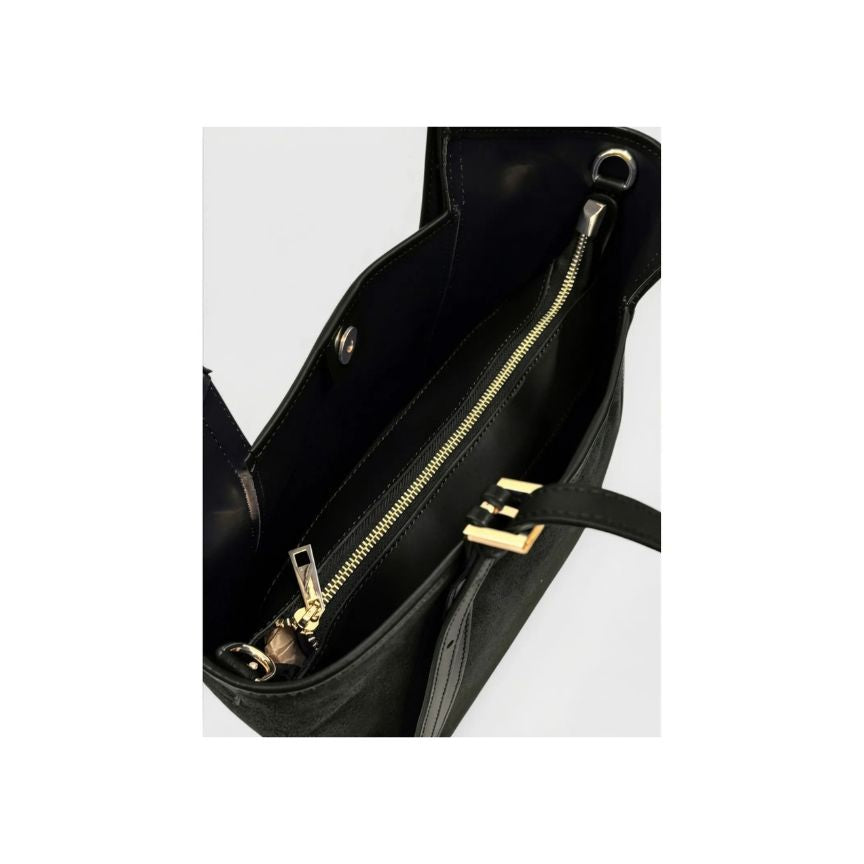 Elegante Lederhandtasche "Hannah" - Schwarze Wildleder Bucket-Bag