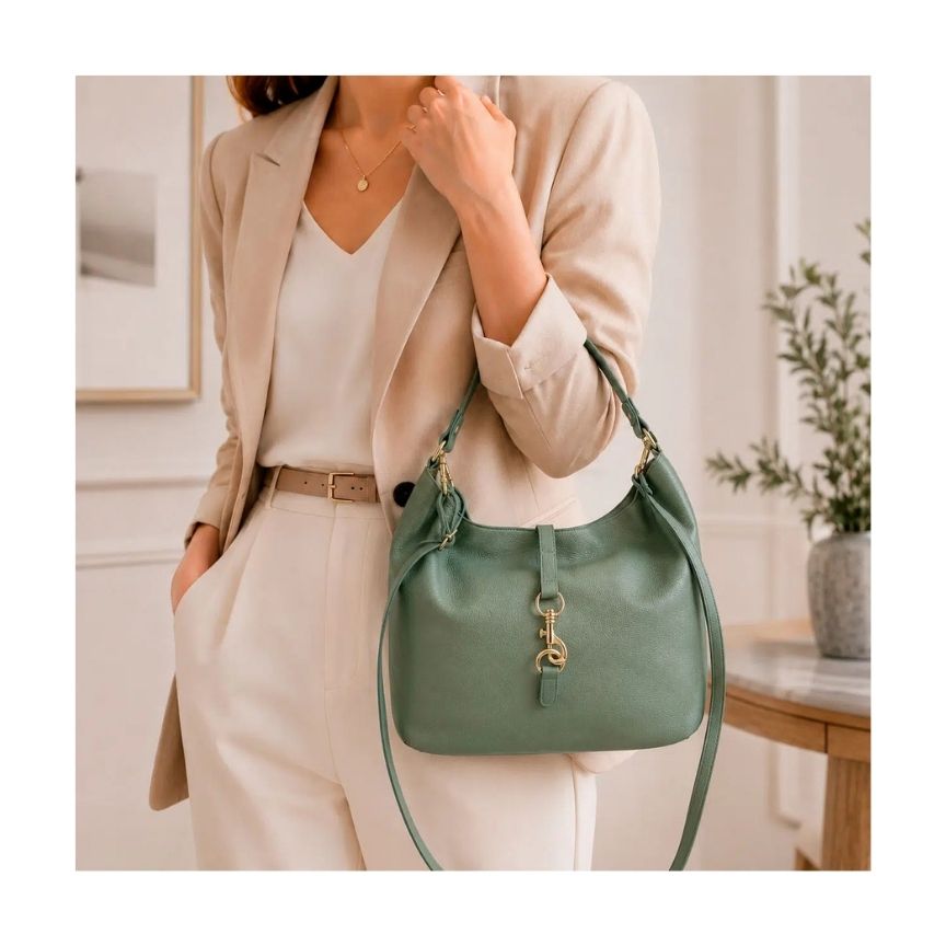 "Sara" - Elegante Lederhandtasche mit Henkel und goldfarbenen Details