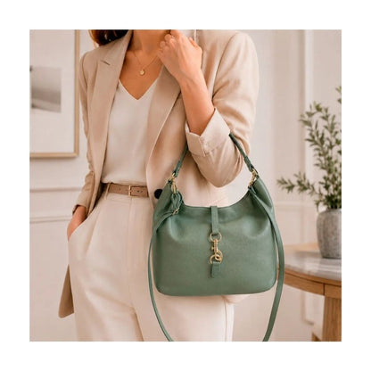 "Sara" - Elegante Lederhandtasche mit Henkel und goldfarbenen Details