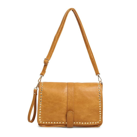 bronze stylische crossbody-bag für party mit nieten mit handgelenkriemen und schultergurt