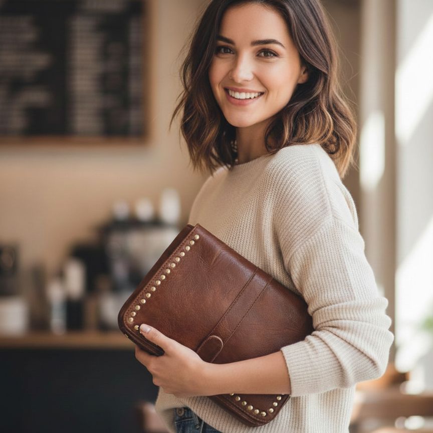 Elegante Handtasche mit stabilem Besatz aus goldfarbenen Nieten