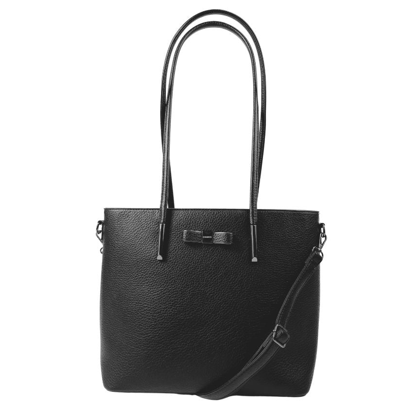 Elegante Damen Handtasche im schlichten Design mit langen Henkeln schwarz klein