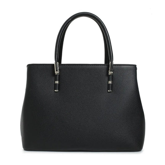 Elegante Damen Handtasche mit Henkeln mittelgroß schwarz