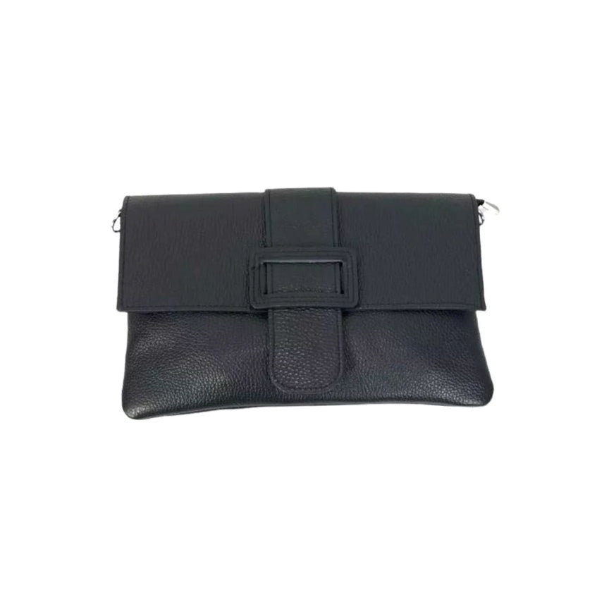 Elegante Schwarze Handtasche aus echtem Leder mit Magnetverschluss für stillvolle Damen