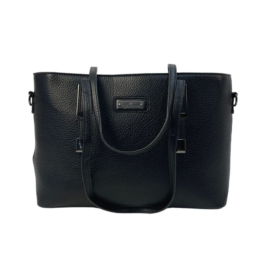 Elegante Damen Tote-Bag - umhängetasche mit stabilen Griffen, abnehmbarem Gurt schwarz klein