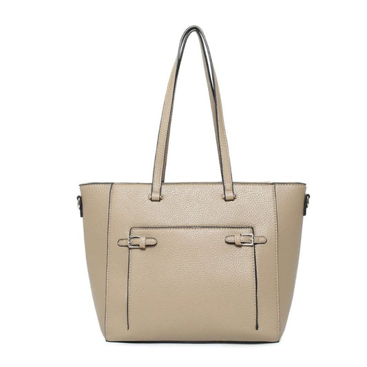 Beige Damen Tote mit zwei Hauptfächern und Umhängegurt in elegantem Desgn 