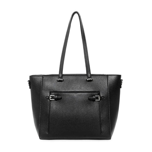 schwarze Damen Tote mit zwei Hauptfächern und Umhängegurt in elegantem Design 