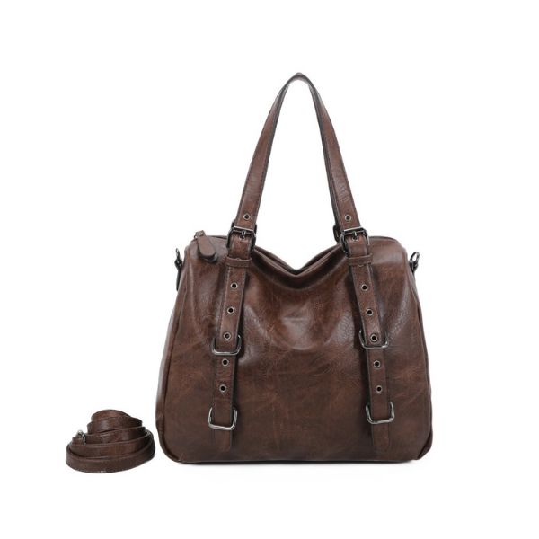 Große Shopper Umhängetasche Damen Schultertasche braun mit Schultergurt