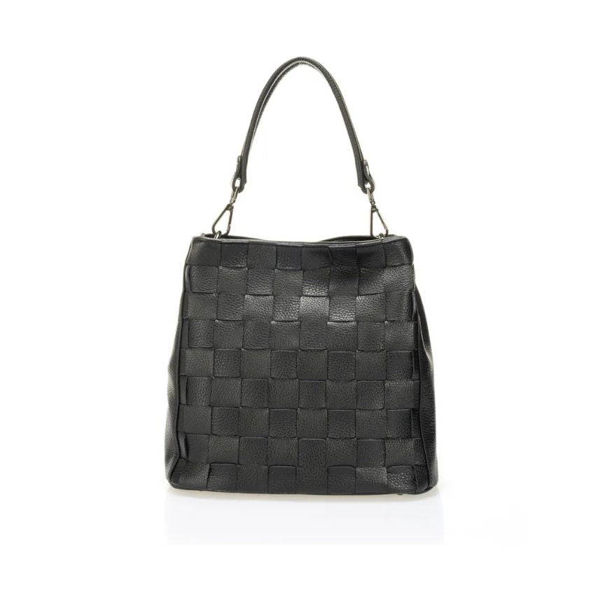Elegante, mittelgroße Leder Handtasche - mit Webmuster Design, 2 Fächern & kurzem Henkel