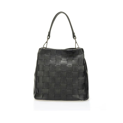 Elegante, mittelgroße Leder Handtasche - mit Webmuster Design, 2 Fächern & kurzem Henkel