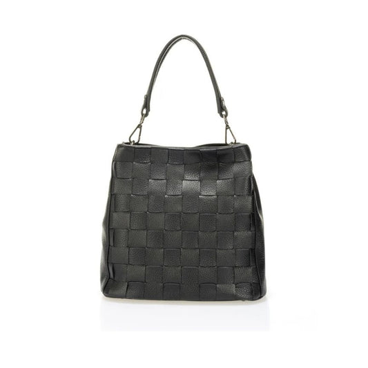 Elegante, mittelgroße Leder Handtasche - mit Webmuster Design, 2 Fächern & kurzem Henkel