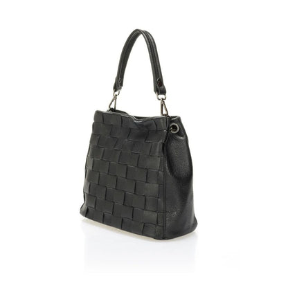 Elegante, mittelgroße Leder Handtasche - mit Webmuster Design, 2 Fächern & kurzem Henkel