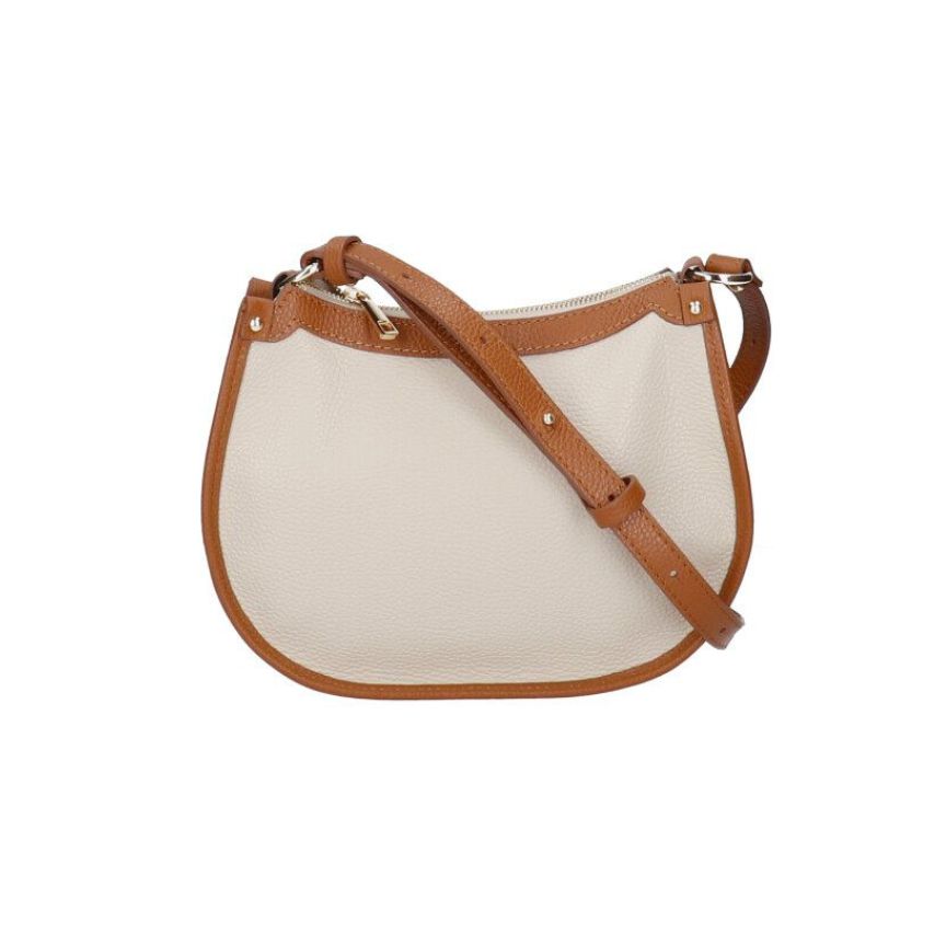 Elegante, mittelgroße, zweifarbige Lederhandtasche mit verlängertem Riemen