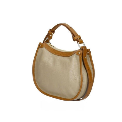 Elegante, mittelgroße, zweifarbige Lederhandtasche mit verlängertem Riemen