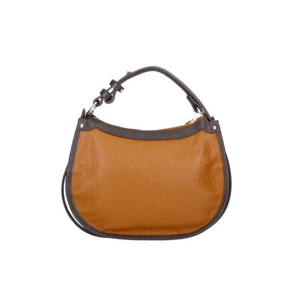 Elegante, mittelgroße, zweifarbige Lederhandtasche mit verlängertem Riemen