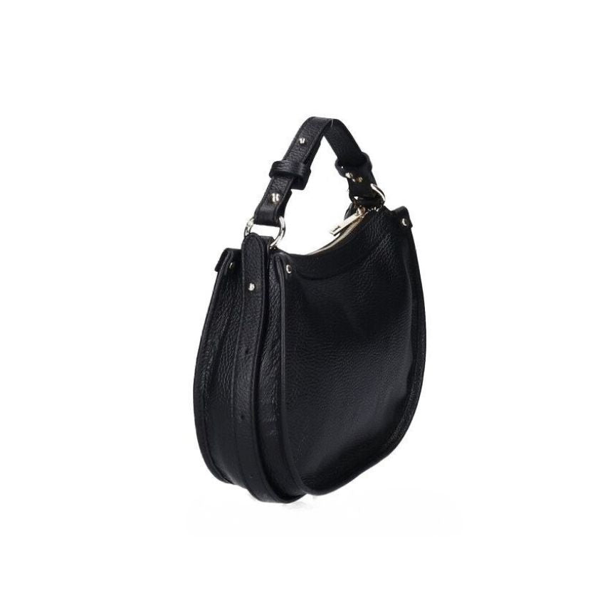 Elegante, mittelgroße, zweifarbige Lederhandtasche mit verlängertem Riemen