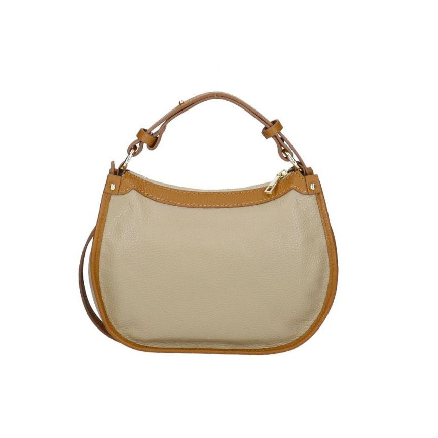 Elegante, mittelgroße, zweifarbige Lederhandtasche mit verlängertem Riemen