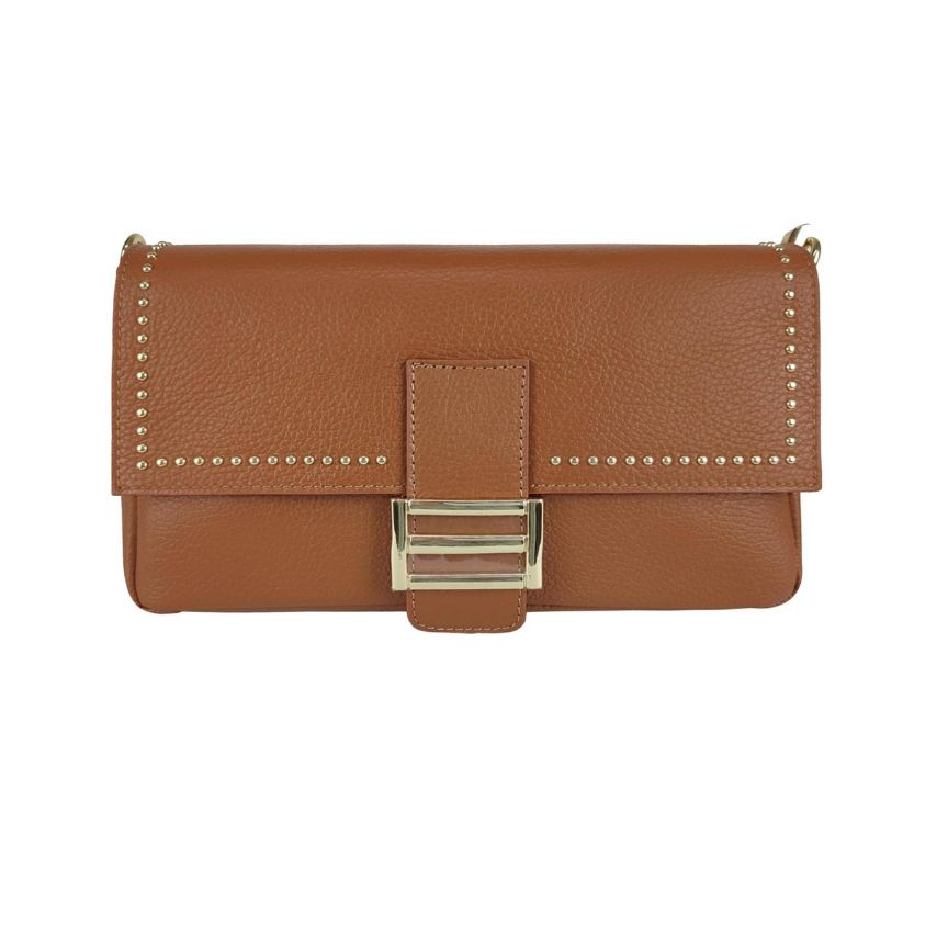 Elegante Damen Clutch aus Leder mit goldfarbenen Nieten bronze braun