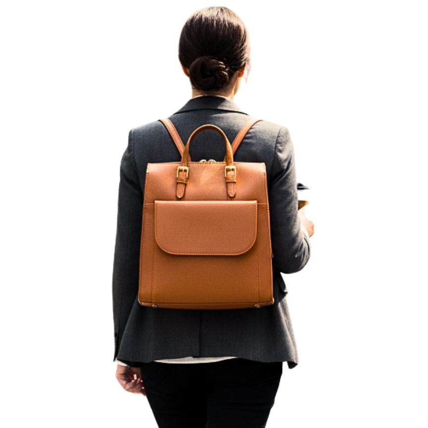 Tina - Eleganter Lederrucksack mit Fronttasche - schlicht, mittelgroß & praktisch im Alltag