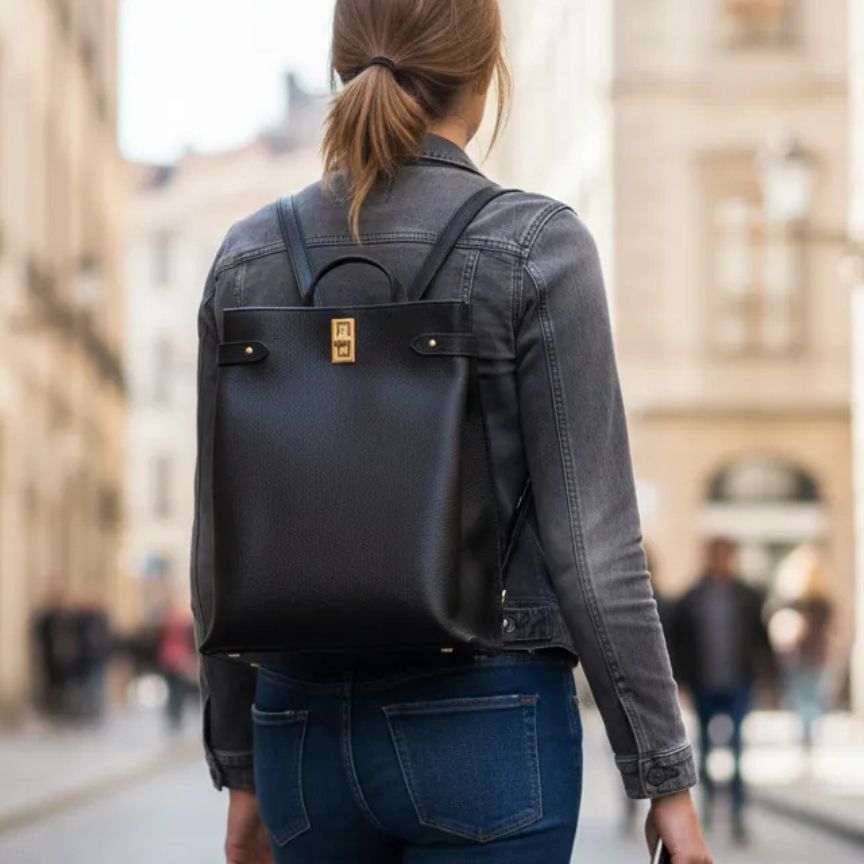 Damen Lederrucksack - Praktisch mit Fronttasche, 2 Fächern, Henkel & Schultergurt