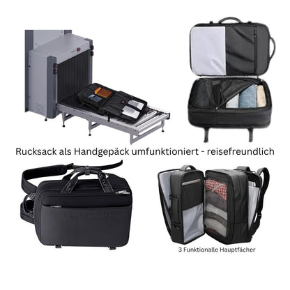 Flexibel erweiterbarer Rucksack für Flugreisen, Wochenendtrips und Business-Reisen