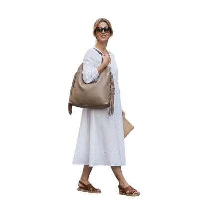 Fransen-Schultertasche aus echtem Leder "Kairo" - praktisch und geräumig