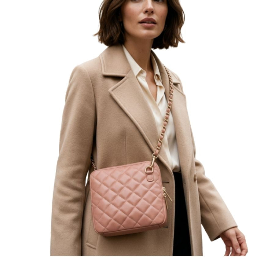 "Tina" - Gesteppte Echtleder Crossbody-Tasche mit Kettenriemen