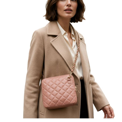 "Tina" - Gesteppte Echtleder Crossbody-Tasche mit Kettenriemen
