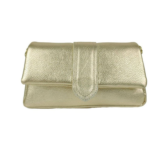 Leder Clutch Glitzer Partytasche aus Italien Gold Tragekette