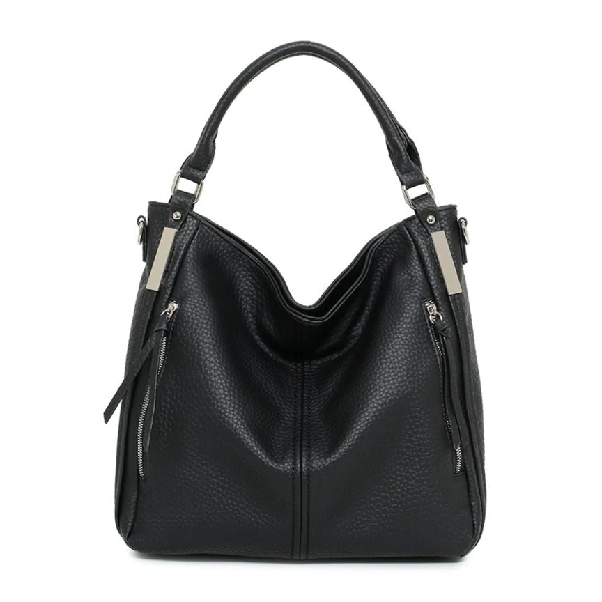 Schwarze Große Damen Einkaufstasche mit seitentaschen, Griffen und Schultergurt 