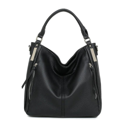 Schwarze Große Damen Einkaufstasche mit seitentaschen, Griffen und Schultergurt 