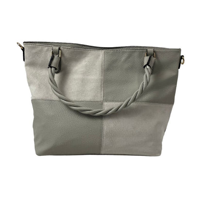 Damen Umhängetasche matt glänzend Tragetasche und Henkeln Seiloptik grau