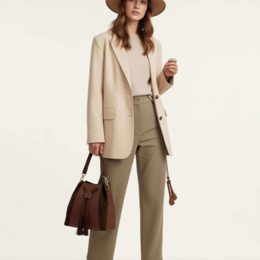 "Sandra" - Stilvolle Henkeltasche aus Leder- und Veloursleder-Mix