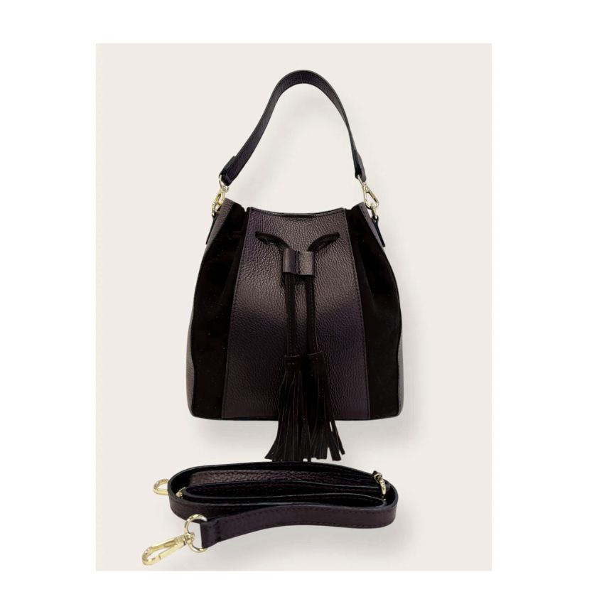 "Sandra" - Stilvolle Henkeltasche aus Leder- und Veloursleder-Mix
