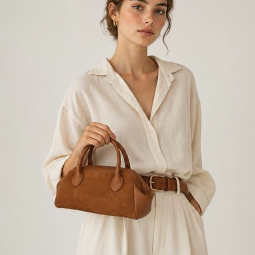 Klassische Lederhandtasche "Cindy" - aus Leder & Wildleder - schlicht, edel & charaktervoll