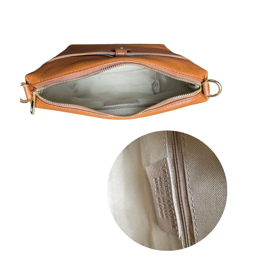 Italienische Damen Schultertasche aus Leder - Fronttasche mit Knopf