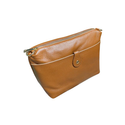 Italienische Damen Schultertasche aus Leder - Fronttasche mit Knopf