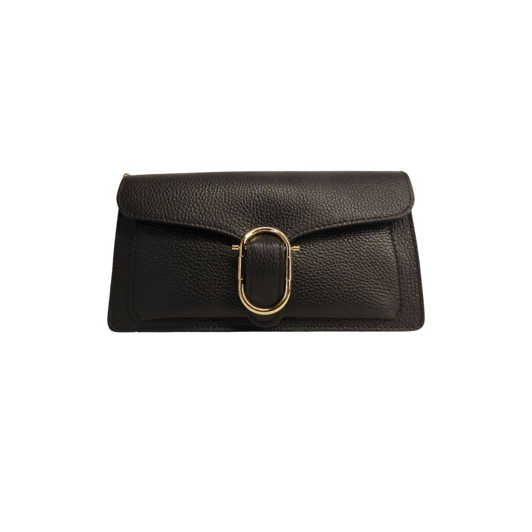 Elegante Umhängetasche mit Klappverschluss Dollaroleder schwarz