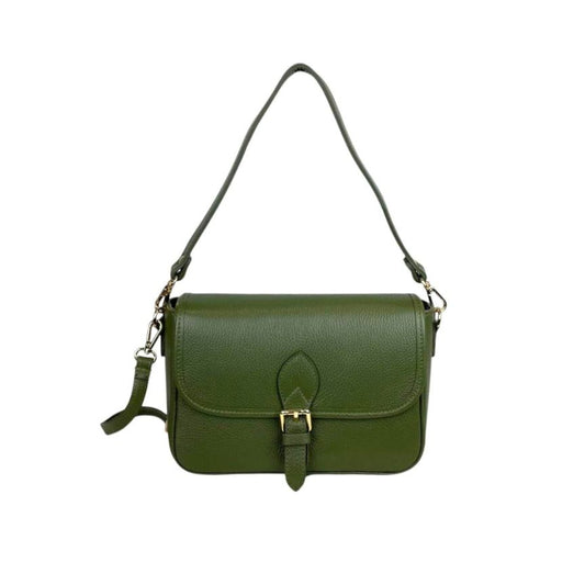 Damen Leder Handtasche mit Magnetverschluss, rückseitentasche und kurzem und langerem Gurt Grün 