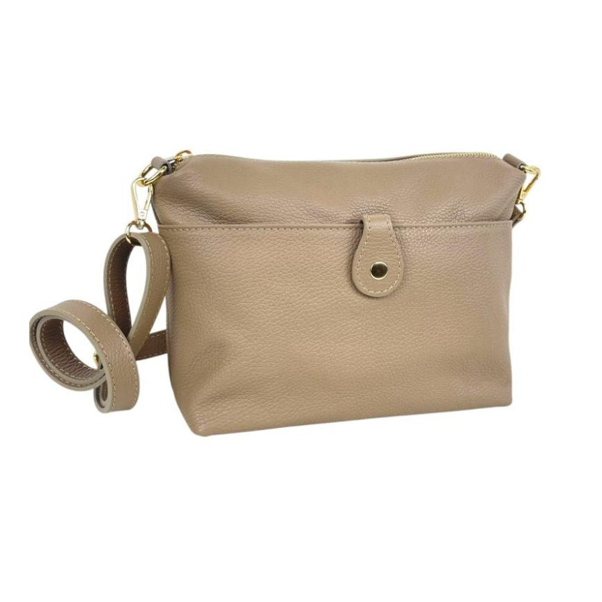 Italienische Damen Schultertasche aus Leder - Fronttasche mit Knopf