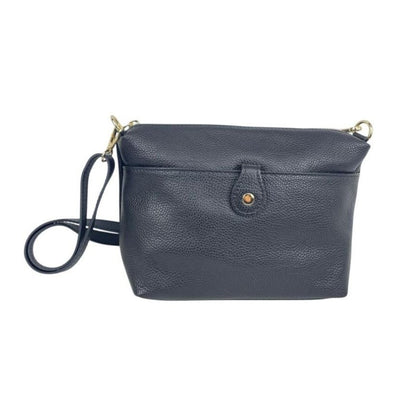 Italienische Damen Schultertasche aus Leder - Fronttasche mit Knopf